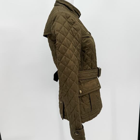 Burberry Quilted Coat Winter Down Finsbridge Plaid Jacket Check Olive Green XS - Picture 3 of 16